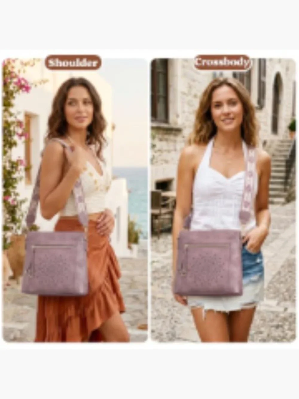 Faux Leather Multi-Pocket Hobo Crossbody Bag with Adjustable Guitar Strap